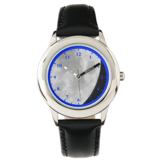 Lune, montre en acier inoxydable pour enfant (devant)