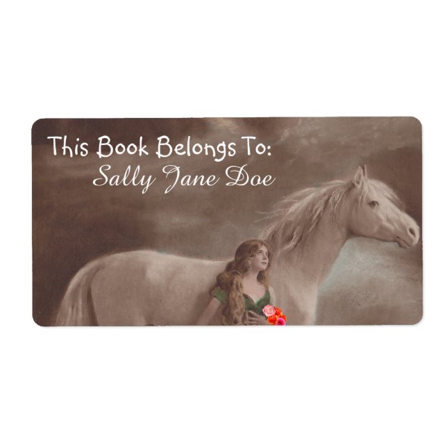 Lune Night Dream Cheval Lady Bookplaques Étiquette (Devant)