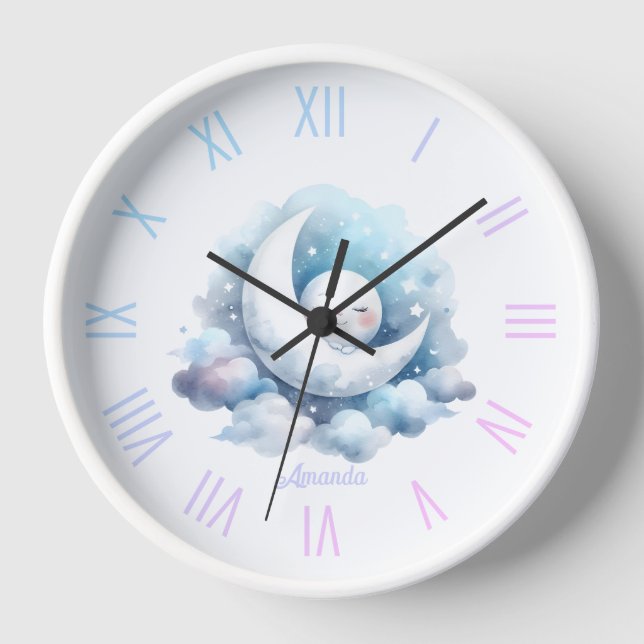 Lune personnalisée et nuages Horloge de la chambre (Recto)