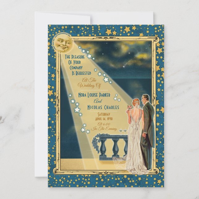 Lune Romance Mariage Invitations 2 - Tête rouge (Devant)