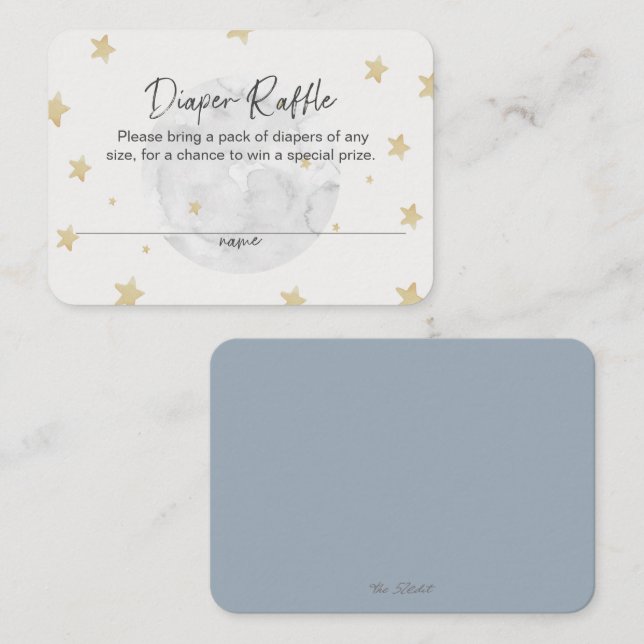 Lune Stars Boy Blue Diaper Carte Baby shower Raffl (Devant / Derrière)