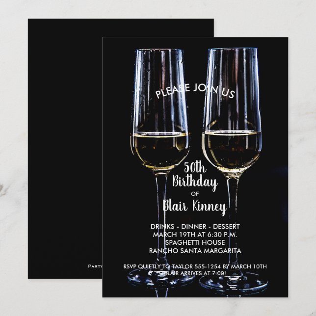 Lunettes de Champagne Invitations de fête d'annive (Devant / Derrière)
