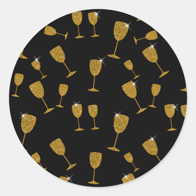 Lunettes de champagne, Nouvel An, Sticker rond, Gl (Devant)