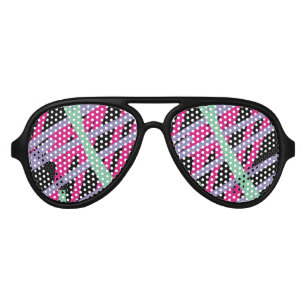Lunettes De Fête Aviateur 80s Trippy yeux violet rose Turquoise lignes Psych
