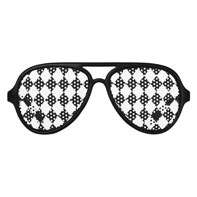 Lunettes De Fête Aviateur Arlequin Motif Diamant Noir Blanc Mardi Gras (Devant)