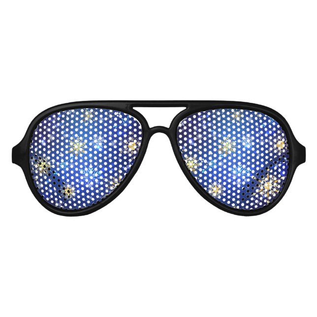Lunettes De Fête Aviateur Arrière - plan Bleu XMAS avec des flocons de neige (Devant)