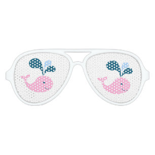 LUNETTES DE FÊTE AVIATEUR BALEINE. POISSONS. ILLUSTRATION ROSE MIGNONNE DE