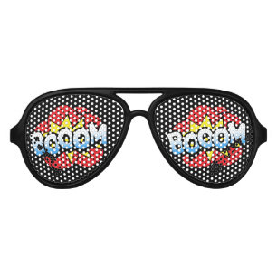 Lunettes De Fête Aviateur Boom comique explosif noir d'art