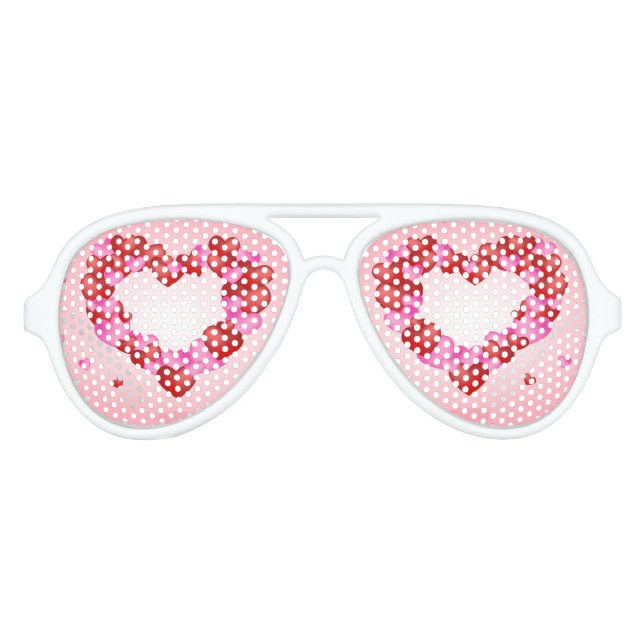Lunettes De Fête Aviateur Coeurs rose et rouge Adulte Retro, tons blanc (Devant)