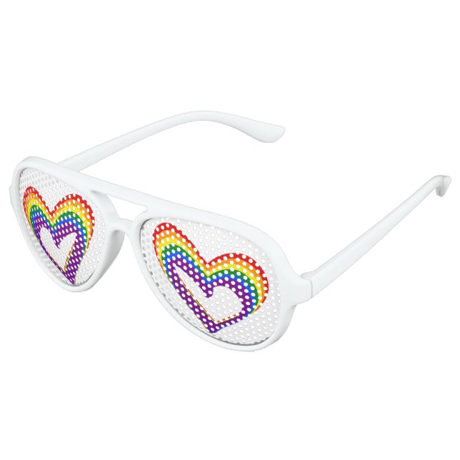 Lunettes De Fête Aviateur Colorful LGBT Gay pride Love Rainbow Hearts (Angle)