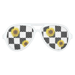 Lunettes De Fête Aviateur Copie noire et blanche Checkered et de tournesol