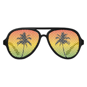 Lunettes De Fête Aviateur Coucher de soleil et palmiers tropicaux de l'île d