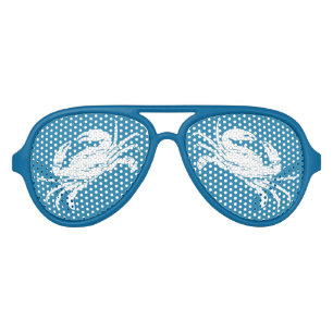Lunettes De Fête Aviateur Crabe bleu bleu blanc Crustacé