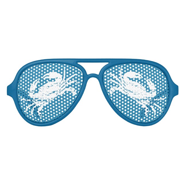 Lunettes De Fête Aviateur Crabe bleu bleu blanc Crustacé (Devant)