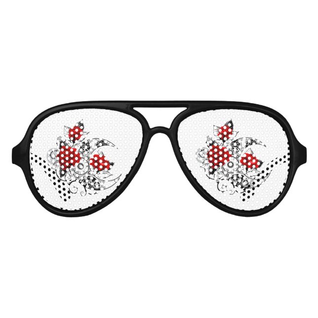 Lunettes De Fête Aviateur Croissant mécanique avec roses rouges (Devant)