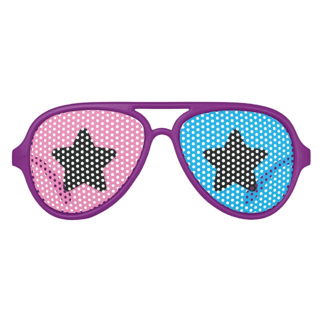 Lunettes De Fête Aviateur Deux lentilles couleur rose et bleu étoile (Devant)