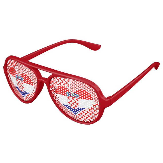 Lunettes De Fête Aviateur Drapeau Croate Avec Collage Coeur Chèques (Angle)