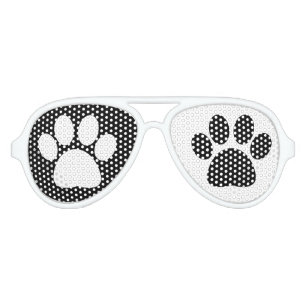 Lunettes De Fête Aviateur Empreinte de patte Chien Chiot Black and White Par