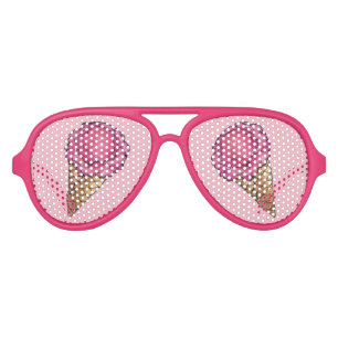 Lunettes De Fête Aviateur Fraise Crème de glace rose Scoop Waffle Cone Footy