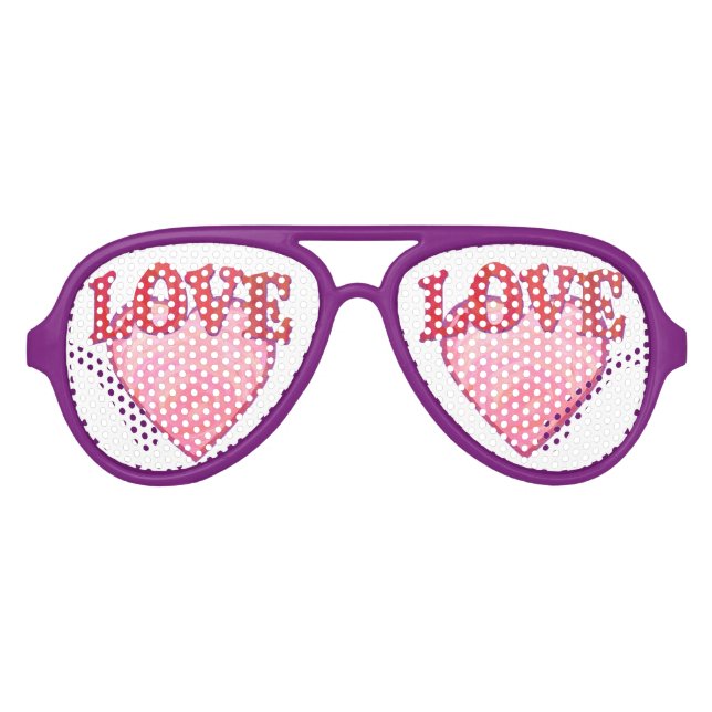 Lunettes De Fête Aviateur Joli Coeur d'amour rose (Devant)
