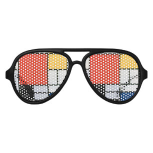 Lunettes De Fête Aviateur Mondrial Composition Rouge Jaune Bleu Noir