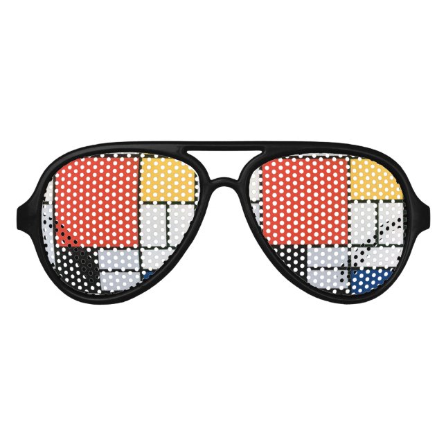 Lunettes De Fête Aviateur Mondrial Composition Rouge Jaune Bleu Noir (Devant)
