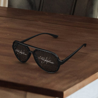 Lunettes De Fête Aviateur Monogramme de nom noir et blanc personnalisé uniqu