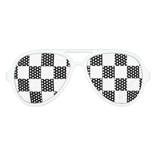 Lunettes De Fête Aviateur Motif À damiers noir et blanc (Devant)
