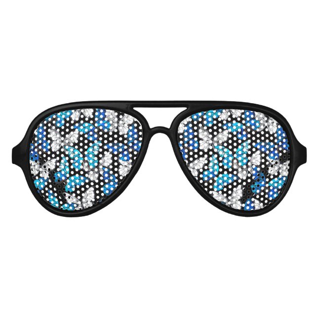 Lunettes De Fête Aviateur Motif sans couleur foncée avec papillons bleus Mor (Devant)