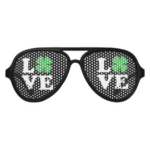 Lunettes De Fête Aviateur Noir de trèfle d'amour