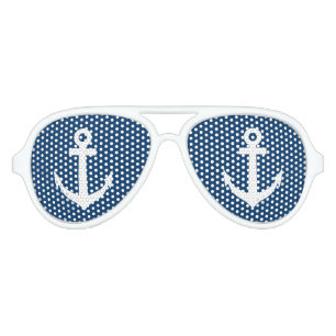 Lunettes De Fête Aviateur Nuances nautiques bleues et blanches drôles de
