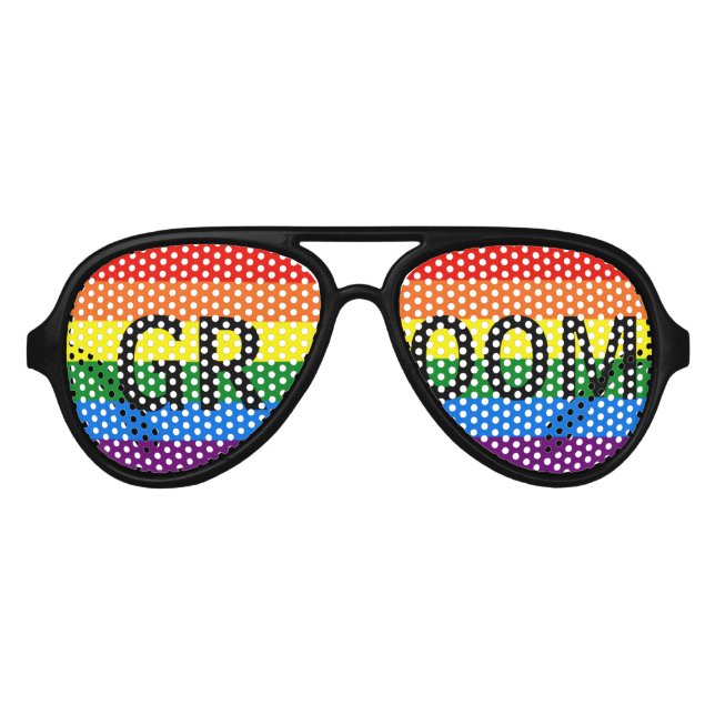 Lunettes De Fête Aviateur Rainbow Stripes Gay Wedding Party Shades Groom (Devant)