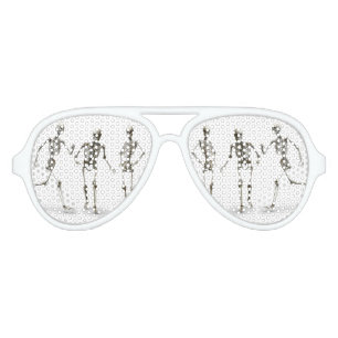 Lunettes De Fête Aviateur Skeletons Adultes Retro Party, Blanc