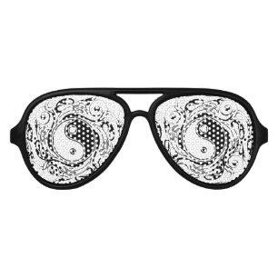Lunettes De Fête Aviateur Symbole Yin & Yang style de tatouage noir et blanc