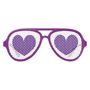 Lunettes De Fête Aviateur Teintes violettes avec icônes double coeur