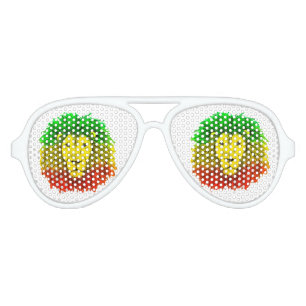 Lunettes De Fête Aviateur Tête de lion Rasta rouge jaune vert dessin Jamaïqu