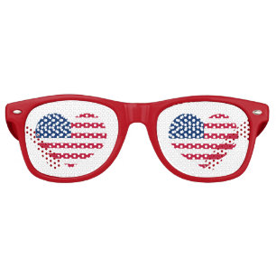 Lunettes De Fête Retro 4 juillet Rouge Blanc Bleu Coeur Patriotique