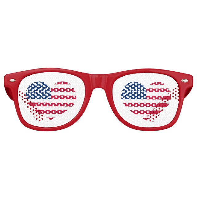 Lunettes De Fête Retro 4 juillet Rouge Blanc Bleu Coeur Patriotique (Devant)