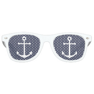 Lunettes De Fête Retro Ancre blanche marine sur bleu marine