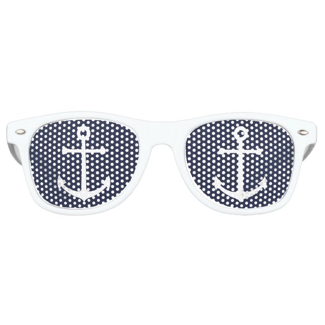 Lunettes De Fête Retro Ancre blanche marine sur bleu marine (Devant)
