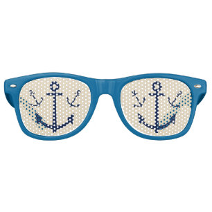 Lunettes De Fête Retro Ancre encadrée bleue