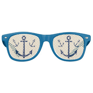 Lunettes De Fête Retro Ancre encadrée bleue