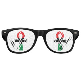Lunettes De Fête Retro Ankh rouge, noir et vert