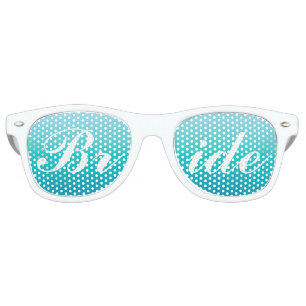 Lunettes De Fête Retro Aqua Blue Bride dans le Mariage de script