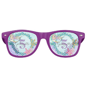 Lunettes De Fête Retro Aquarelle mignonne de sirène Monogramme Turquoise