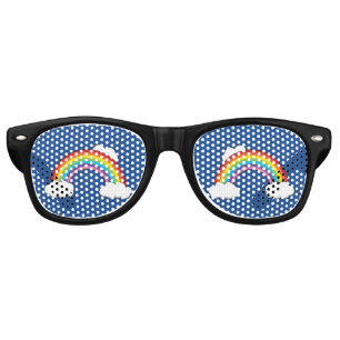 Lunettes De Fête Retro Arc en ciel avec nuages blancs