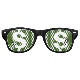 Lunettes De Fête Retro Argent dollar signe dans les yeux drôles nuances d