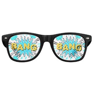 Lunettes De Fête Retro Bande dessinée Pop Art Bleu Jaune BANG Nouveauté A