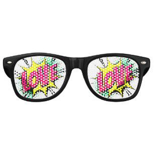 Lunettes De Fête Retro Bande dessinée Pop Art violet Jaune Amour Nouveaut