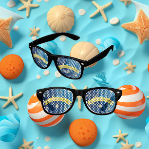 Lunettes De Fête Retro Bleu étincelant Nouvel An doré foncé étoile